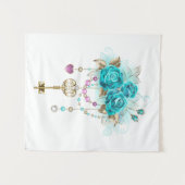 Tenture Roses turquoise avec touches (Devant (Horizontal))