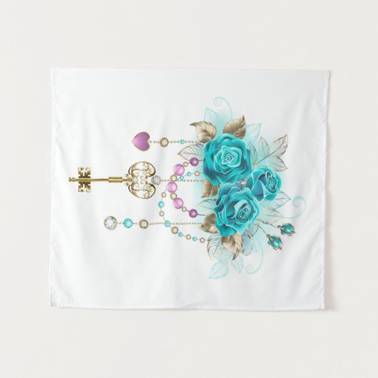 Tenture Roses turquoise avec touches (Devant (Horizontal))