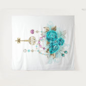 Tenture Roses turquoise avec touches (Devant (Horizontal))