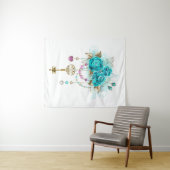 Tenture Roses turquoise avec touches (En situation (horizontale))