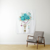 Tenture Roses turquoise avec touches (En situation)