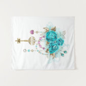 Tenture Roses turquoise avec touches (Devant (Horizontal))