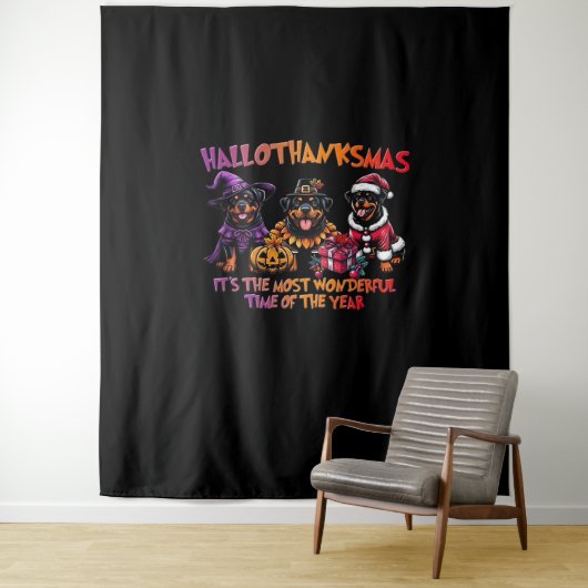 Tenture Rottweiler Halloween Thanksgiving Noël Classi (En situation)