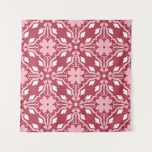 Tenture Rouge, beige à fleurs, papier peint motif sans cou (Devant)