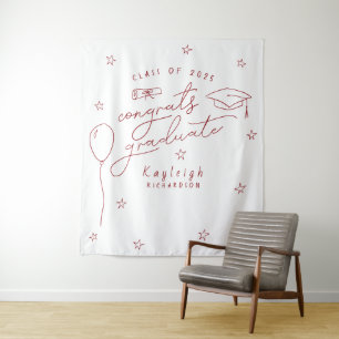 Tenture Rouge Blanc Retro Graduation Photo fond