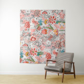 TENTURE ROUGE BLEU JAUNE FLEURS SAUVAGES TULIPES, FEUILLES (En situation)