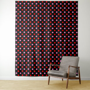 Tenture Rouge et rose sur fond noir à pois design