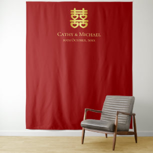 Tenture Rouge mariage chinois coeur double bonheur