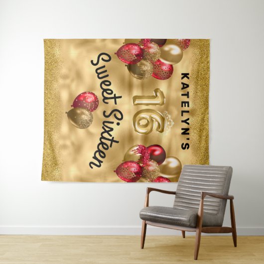 Tenture Rouge or Parties scintillant Ballons doux 16 (En situation (horizontale))