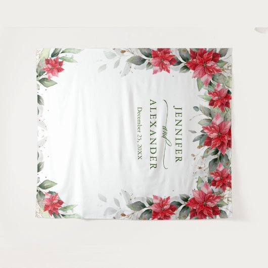Tenture Rouge Poinsettia Mariage d'hiver Photo Booth fond (Devant (Horizontal))