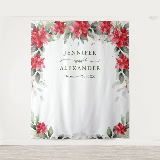 Tenture Rouge Poinsettia Mariage d'hiver Photo Booth fond (Devant)