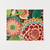 Tenture Rouge rétro, Orange, Flore verte, Boho, Hippie (Devant (Horizontal))