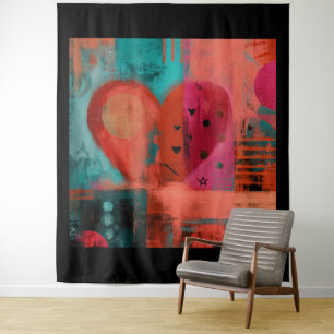 Tenture Rouge rose Saint-Valentin graffiti cœur divisé