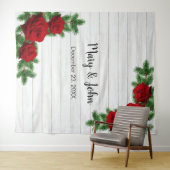 Tenture Rouge Roses & Pine Branche Mariage Fond photo (En situation (horizontale))