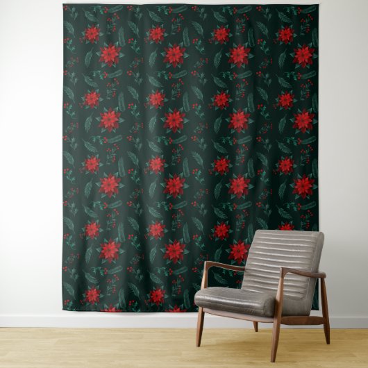 Tenture Rouge Vert Floral Motif Wrappin Wreath (En situation)