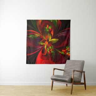 Tenture Rouge vert moderne Floral Abstrait Art Motif #05