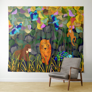 Tenture Roulon indien de singe de la Jungle Tigre Soleil O