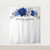Tenture Royal Bleu argent Métallo Mariage floral (Devant)