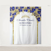 Tenture Royal Blue Floral Princess Gold Arch Quinceanera (Devant)