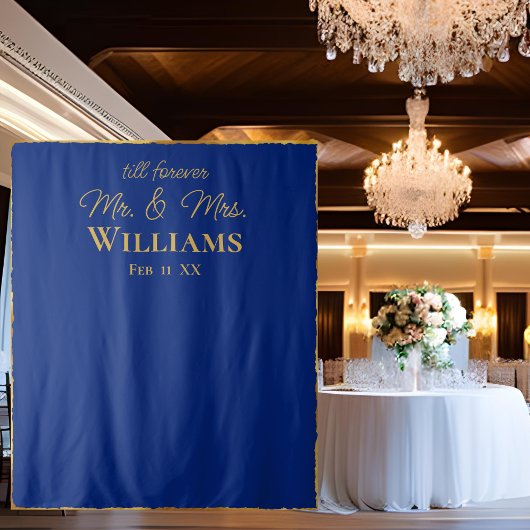Tenture Royal Blue Gold Edge M. Mme Mariage Wall Backdrop