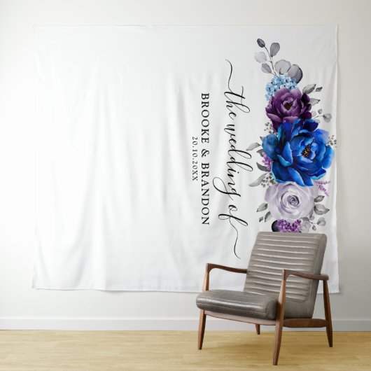 Tenture Royal Blue Purple Lilac Blooms Wedding Backdrop (En situation (horizontale))