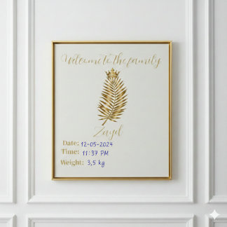 Tenture Royal Gold Palm Welcome Birth Announcement Custom 
