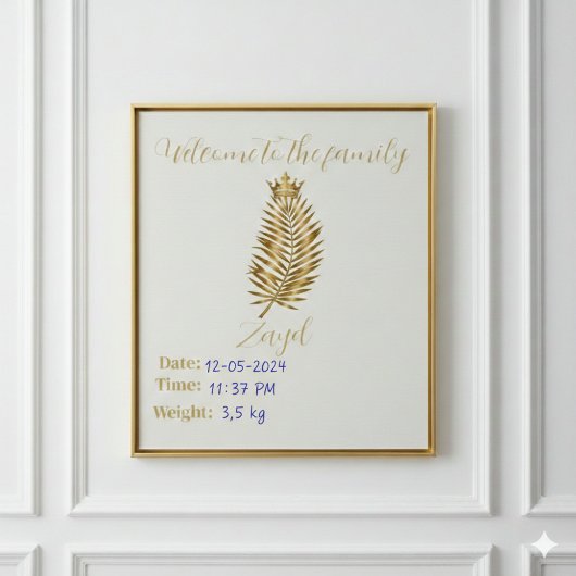 Tenture Royal Gold Palm Welcome Birth Announcement Custom 