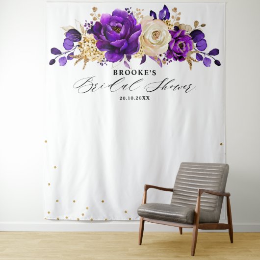 Tenture Royal Violet Pourpre Or Floral Mariage (En situation)