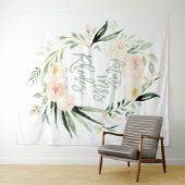 Tenture Ruban de mariage floral aquarelle vert et pêche (En situation (horizontale))