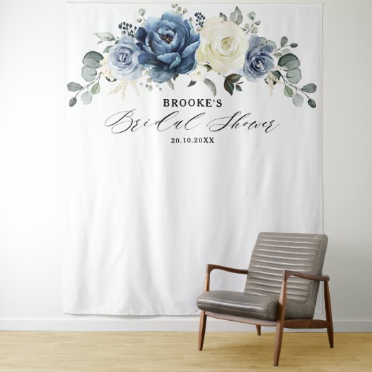 Tenture Ruban de mariage géométrique or Navy Blanc Ivoire (En situation)