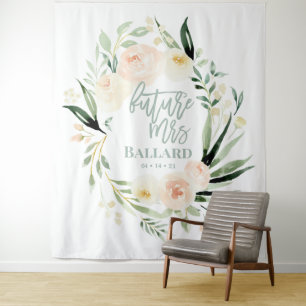Tenture Ruban de shower de mariage floral aquarelle pêche 