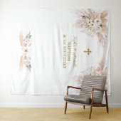 Tenture Rubans de baptême pour jumelles Fleur rose pour 1e (En situation (horizontale))