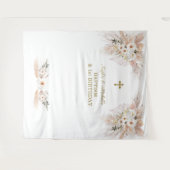 Tenture Rubans de baptême pour jumelles Fleur rose pour 1e (Devant (Horizontal))