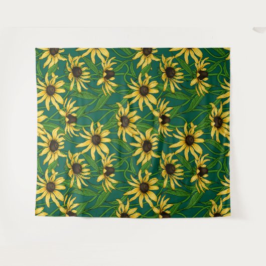 Tenture Rudbekia jaune sur vert foncé (Devant (Horizontal))