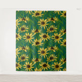 Tenture Rudbekia jaune sur vert foncé (Devant)