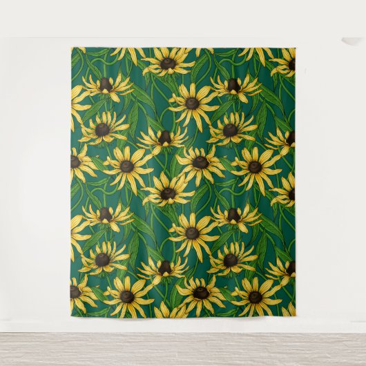 Tenture Rudbekia jaune sur vert foncé (Devant)