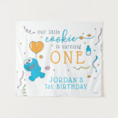 Tenture Rue Sésame | Cookie Monster 1er Anniversaire (Devant (Horizontal))
