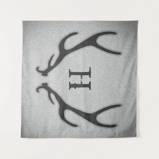 Tenture Rustic Deer Antlers Grey Faux Burlap Texture (Devant (Horizontal))