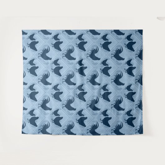 Tenture Rustic Farmhouse Hen Pattern – In Blue (Devant (Horizontal))