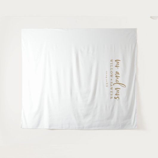 Tenture Rustic Gold Script Mr & Mrs Mariage Photo Backdrop (Devant (Horizontal))