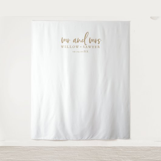 Tenture Rustic Gold Script Mr & Mrs Mariage Photo Backdrop (Devant)