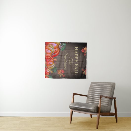 Tenture Rustic Happy Fall Orange Citrouille Fall Leaves Wo (En situation (horizontale))
