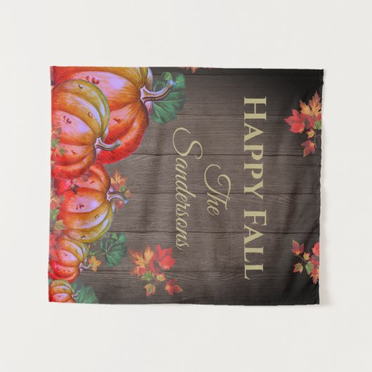 Tenture Rustic Happy Fall Orange Citrouille Fall Leaves Wo (Devant (Horizontal))