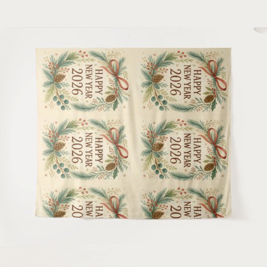 Tenture rustic happy new year 2026 party backdrop (Devant (Horizontal))