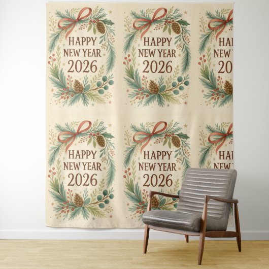 Tenture rustic happy new year 2026 party backdrop (En situation)