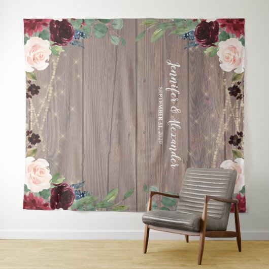 Tenture Rustic Marsala Wood Mariage Photo Booth Backdrop (En situation (horizontale))