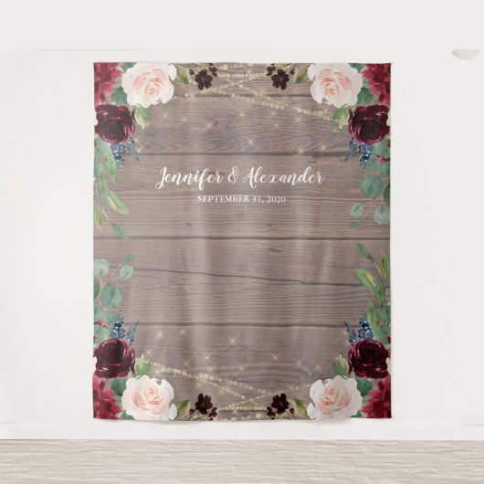 Tenture Rustic Marsala Wood Mariage Photo Booth Backdrop (Devant)