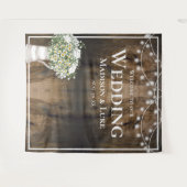 Tenture Rustic Wood Texture Floral Lights Welcome Wedding (Devant (Horizontal))