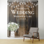 Tenture Rustic Wood Texture Floral Lights Welcome Wedding (En situation)