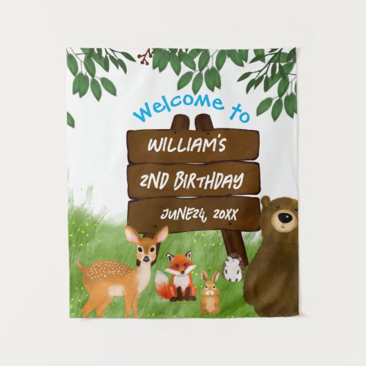 Tenture Rustic Woodland Birthday Party Forest Animals (Devant)